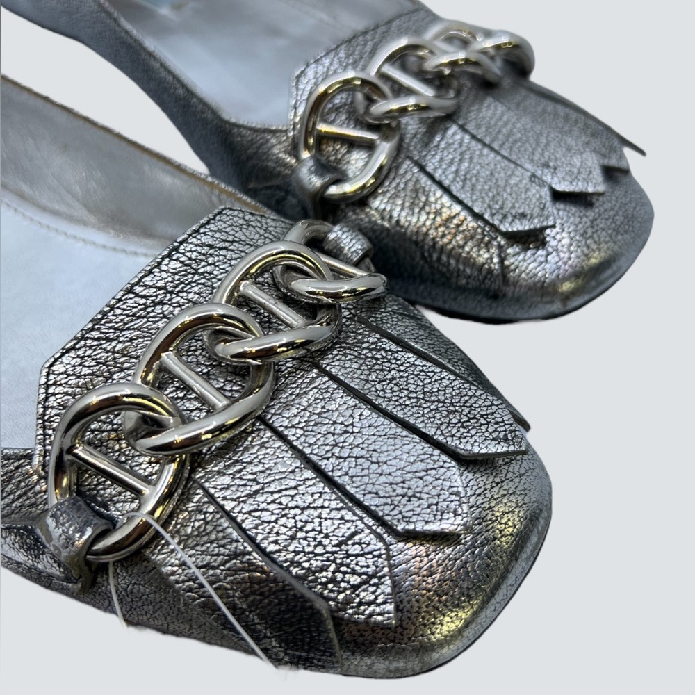 Prada Leather Chain-Link Accents Ballet Flats Women's Size: 6.5 - Picture 5 of 16